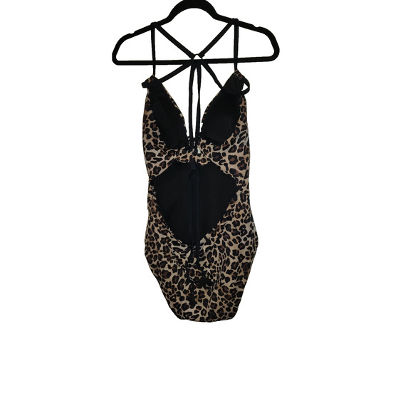 Time And Tru Swimsuit Sz XL 16-18 One Piece Leopard Print Strappy Back Tassels - Picture 5 of 16
